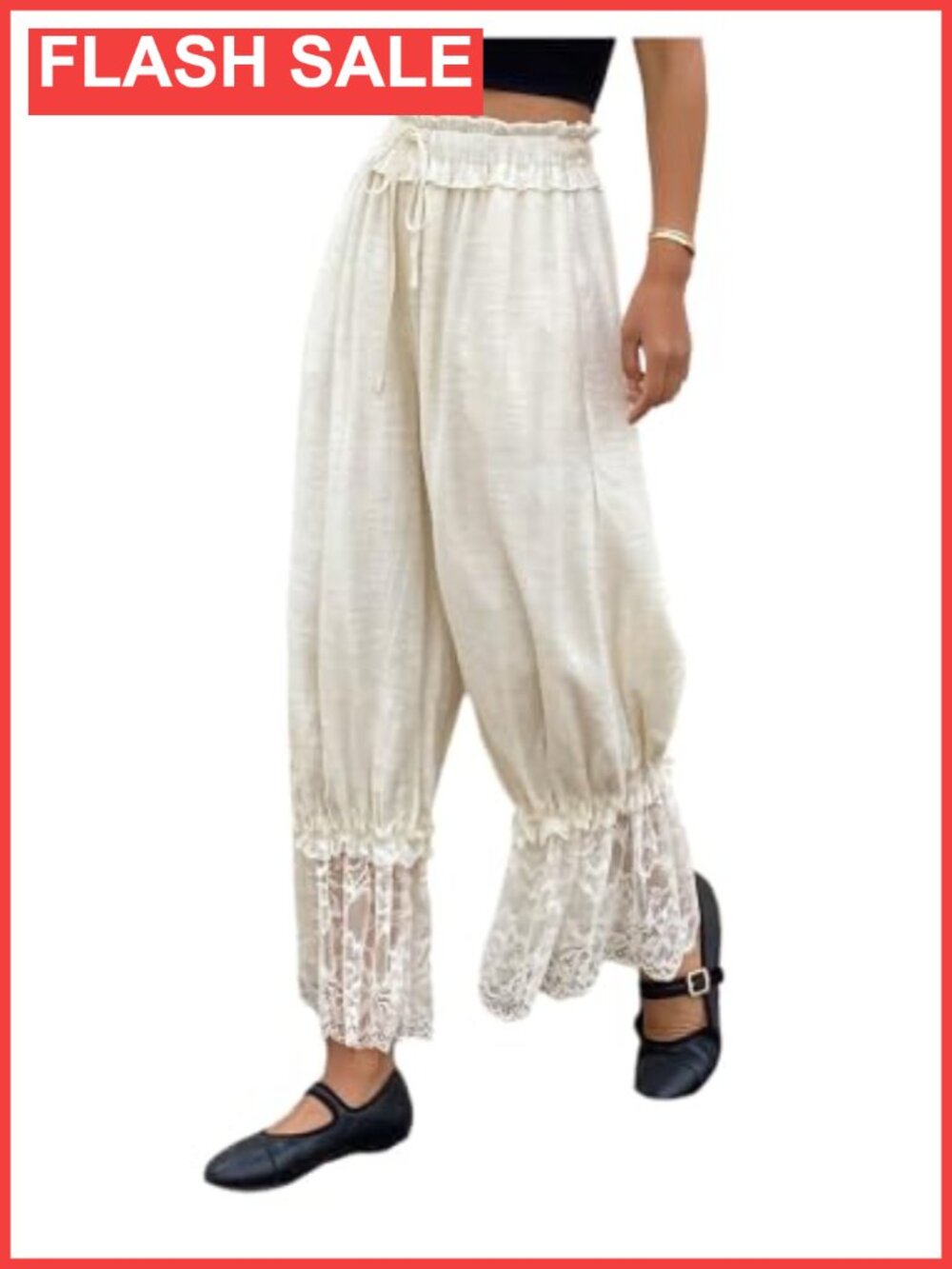 Y2K Lace Trim Bloomers Pants Ruffle Hem Pantaloons High Waist